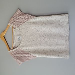 American Eagle Gray Tan Short Sleeve Scoop Neck Top Large